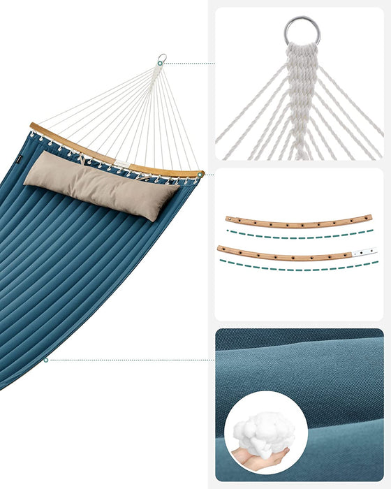 Hängematte für 2 Personen, gepolstert, gesteppt, mit teilbaren gebogenen Bambusstangen, mit Kissen, Oxford-Gewebe, 200 x 140 cm