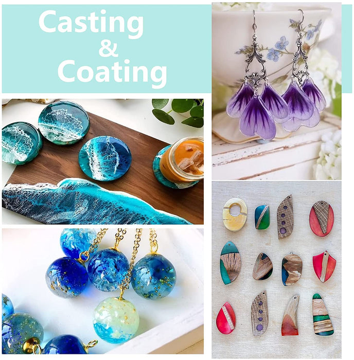 Epoxidharz Set Anfänger 360ml/385g, Glasklar Kunstharz Gießen Epoxy Resin Gießharz Mit Epoxidharz Farbe, Glitzer, Holz Stäbchen, Handschuhe...