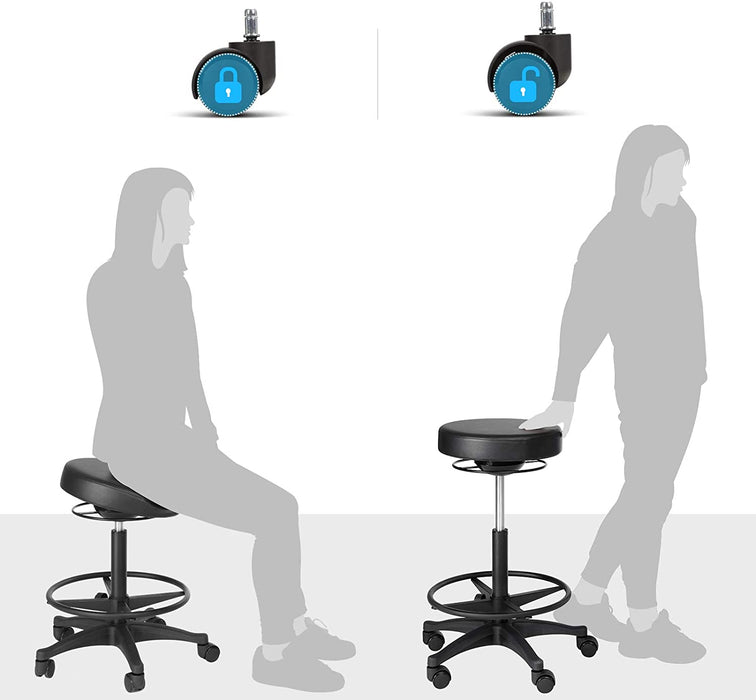 Bürohocker, ergonomischer Arbeitshocker, Sitzhocker, 360° Drehstuhl, höhenverstellbar, 59,5-81 cm, verstellbare Fußstütze, schwarz