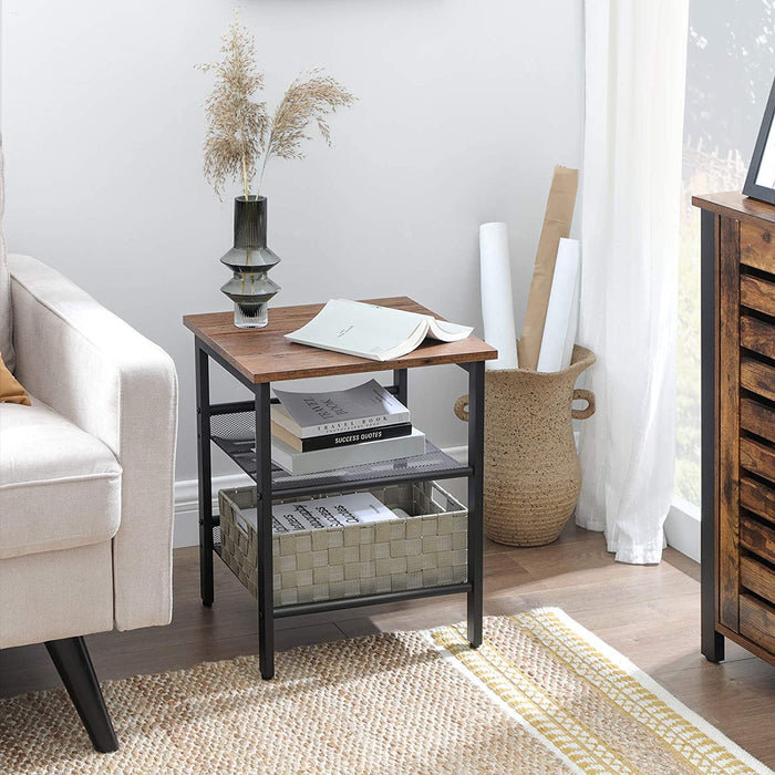 Nachttische, Beistelltisch-Set, 2er-Set Sofatische, kleine Couchtische mit verstellbaren Gitterablagen, Wohnzimmer, Schlafzimmer, Flur, Industrie