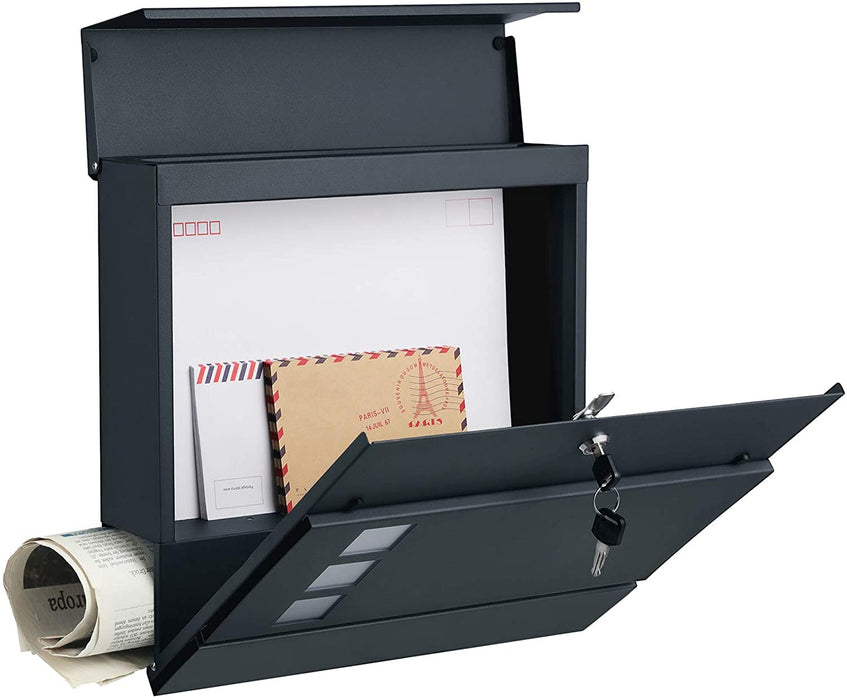 Briefkasten, Wandbriefkasten, modern, abschließbar, mit Zeitungsfach, einfache Montage, anthrazit