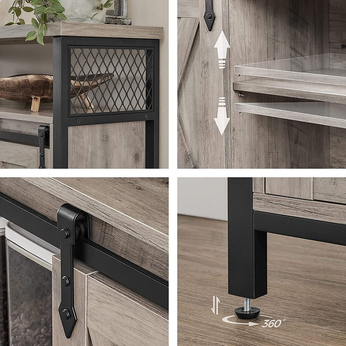 Sideboard, Küchenschrank, Aufbewahrungsschrank, mit 2 Schiebetüren, verstellbare Ablage, industriell, für Wohnzimmer, Greige-schwarz