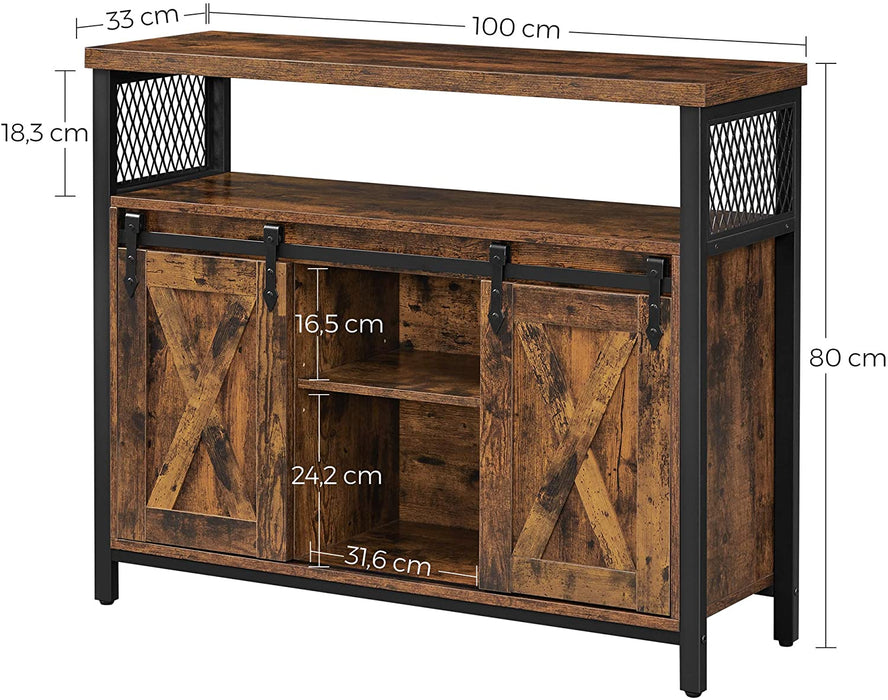 Sideboard, Küchenschrank, Aufbewahrungsschrank, mit 2 Schiebetüren, verstellbare Ablage, industriell, für Wohnzimmer, vintagebraun-schwarz