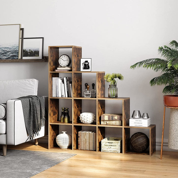 Bücherregal mit 10 Würfeln, Würfelregal, Büroregal, Standregal, Leiterregal, Treppenregal, als Raumteiler, freistehend, für Büro, Wohnzimmer