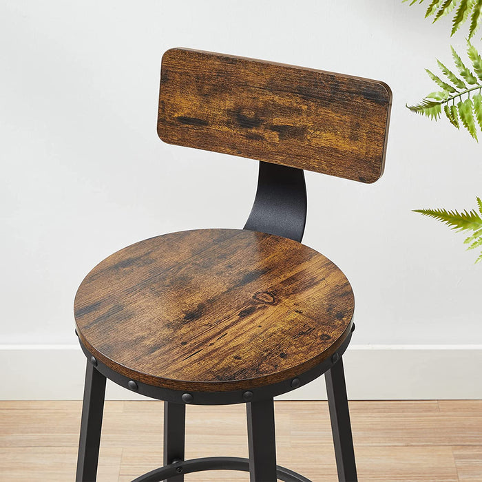 Barhocker, 2er Set, Barstühle, Küchenstühle mit Metallgestell, Sitzhöhe 62,5 cm, einfache Montage, Industrie-Design, vintagebraun-schwarz