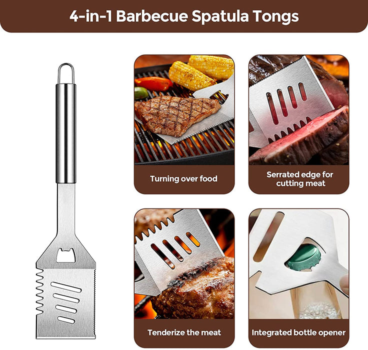 BBQ Grillbesteck Tool Set, 26-teiliges Hochleistungs Edelstahl Grillwerkzeug, Grill Kit mit Matte zum Grillen für Outdoor Picknick Familien Garten