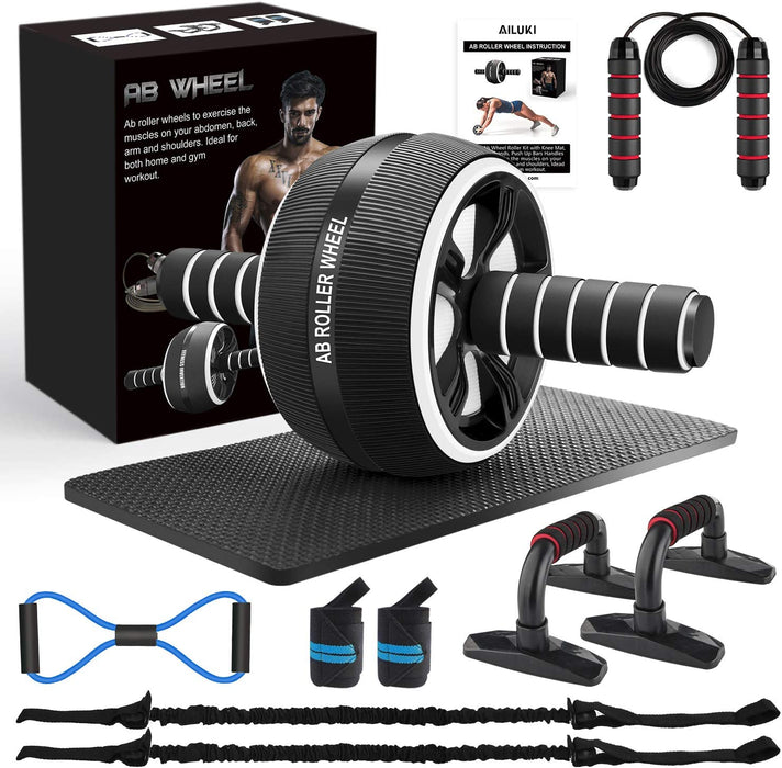 Bauchroller, Bauchtrainer ab Roller, Bauchmuskeltrainer ab Wheel Set, mit Fitnessband, Springseil, Hochschieben Griffe, Abbildung 8 Fitnessbänder