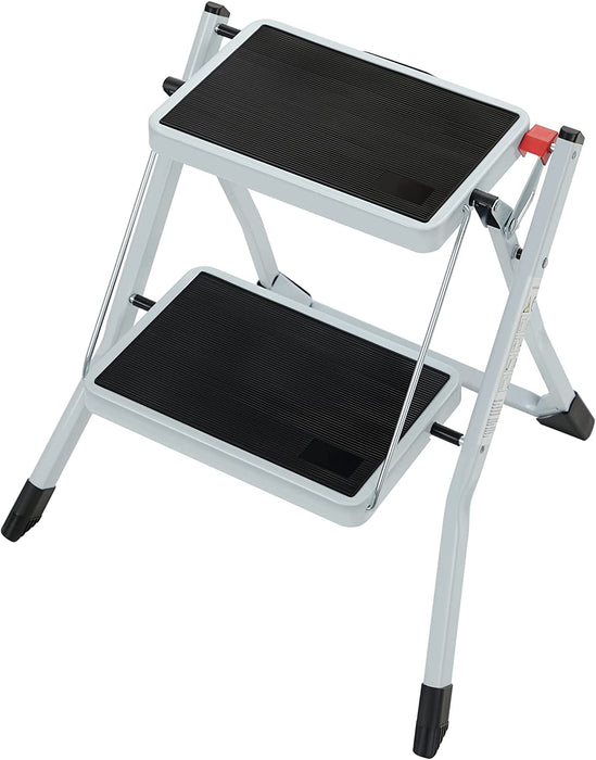 Klapptritt mit 2 Stufen, Trittleiter, Leiter, 20 cm breite Stufen, rutschfeste Gummimatte, mit Tragegriff, bis 150 kg belastbar, aus Stahl