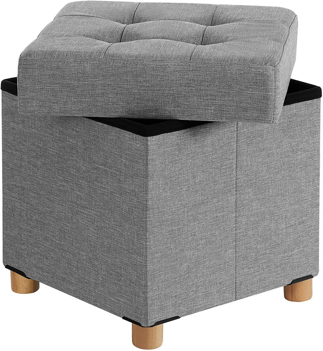 Sitzhocker, Faltbare Sitztruhe, gepolstert, mit Deckel, Füße aus Massivholz, platzsparend, bis 300 kg belastbar, für Wohnzimmer, Flur, Kinderzimmer