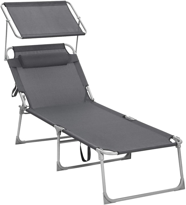Sonnenliege, Liegestuhl, Gartenliege, extra groß, 71 x 200 x 38 cm, bis 150 kg belastbar, mit Kopfstütze und Sonnendach, Rückenlehne verstellbar
