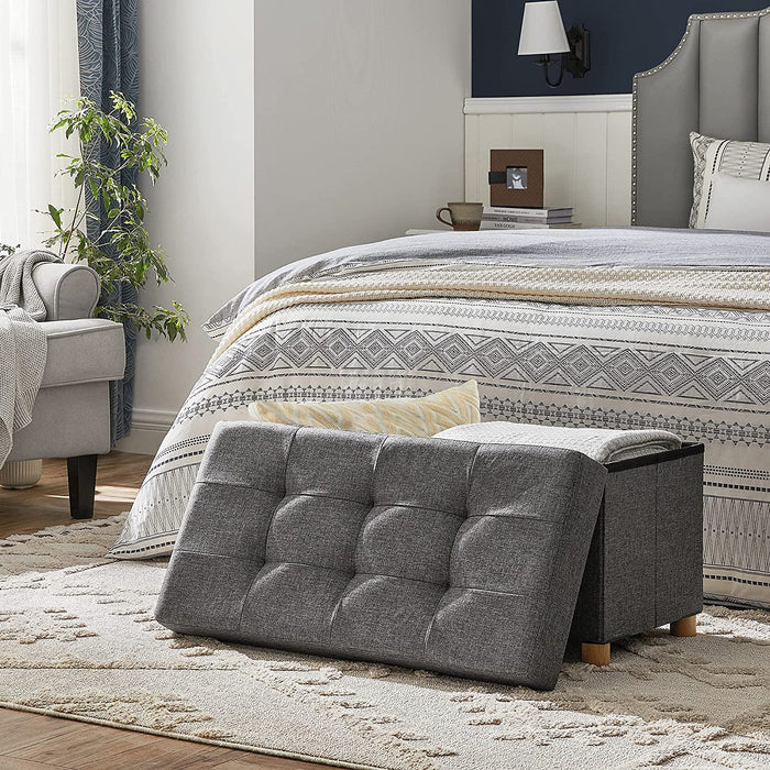 Sitztruhe Sitzhocker Fußhocker mit Stauraum und Deckel mit Holzfüßen, 76 x 38 x 40 cm dunkelgrau