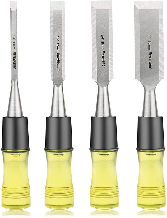 4-teiliges Holzmeißel Set, Stechbeitel aus CRV-Stahl,6/12/19/25.4mm