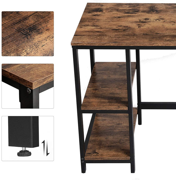 Schreibtisch, Computertisch, PC-Tisch, Bürotisch, mit 2 Ablagen auf der rechten oder linken Seite, fürs Büro, Wohnzimmer, Stahlgestell