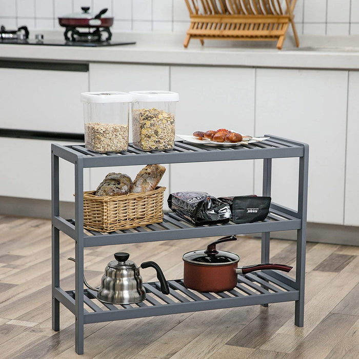 Schuhregal, Standregal aus Bambus, mit 3 Ebenen, Schuhaufbewahrung, für Eingangsbereich, Flur, grau