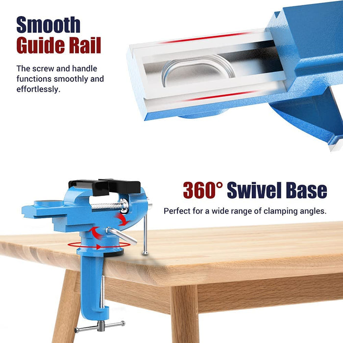 360° Drehbar Schraubstock, 2.8"/70 mm Universal Tischschraubstock mit Amboss und Achse Fixieren Feststehend von Werkstück für Holzbearbeitung