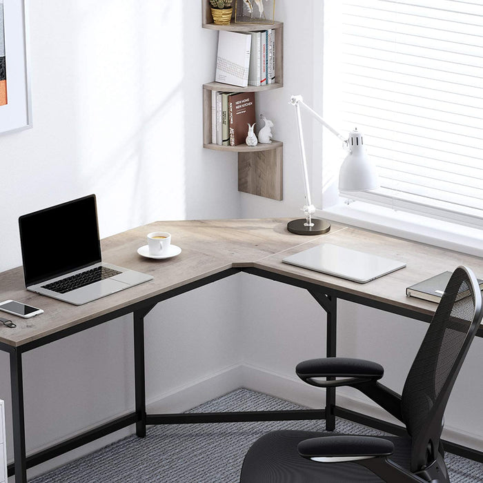 Eckschreibtisch, L-förmiger Computertisch, Bürotisch, Arbeitszimmer, Homeoffice, Gaming, platzsparend, einfache Montage, Industrie-Design, Greige