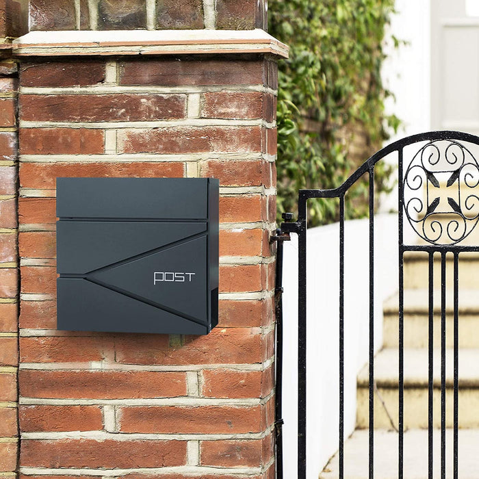 Briefkasten, abschließbarer Wandbriefkasten, mit Zeitungsfach, einfache Montage, modern, anthrazit