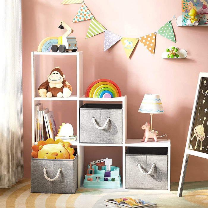 Aufbewahrungsboxen, 3er Set, Stoffboxen ohne Deckel, mit Griffen, 40 x 30 x 25 cm, Leinenoptik, grau