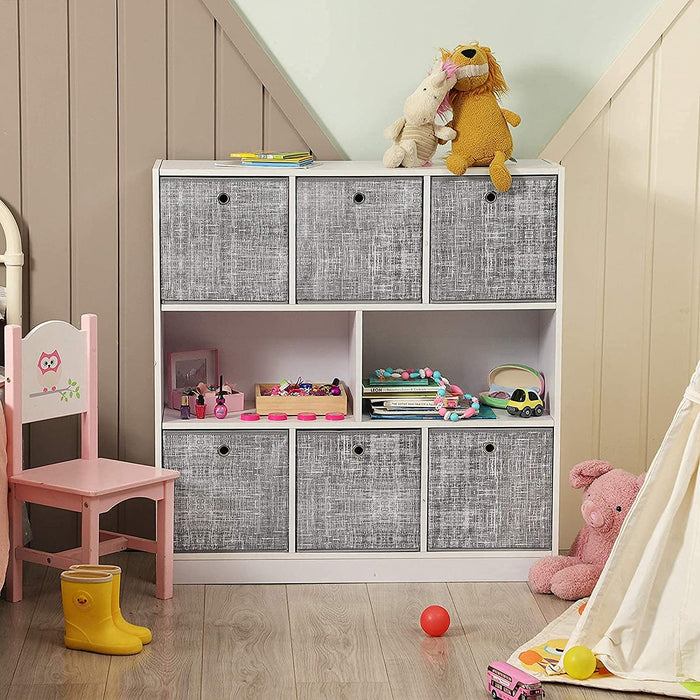 Aufbewahrungsboxen, 30 x 30 x 30 cm, faltbare Stoffboxen, 6er Set, Vliesstoff, Würfel, Aufbewahrungskörbe, Organizer für Spielzeug, grau meliert