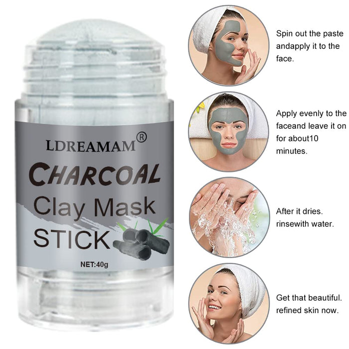Charcoal Mask Stick, Purifying Clay Stick Mask, Clay Stick Mask, Effektiv Akne entfernt Mitesser, Verkleinert die Poren, Strafft die Haut