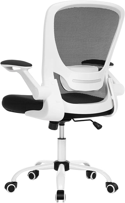 Bürostuhl ergonomisch, Schreibtischstuhl klappbare armlehne, 360° Drehstuhl, verstellbare Lendenstütze, platzsparend, schwarz-weiß