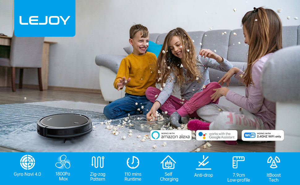 Roboter-Staubsauger, Reinigungsroboter, unterstützt App Control & Alexa Sprachsteuerung, Google Home Steuerung,1800Pa Starke Saugkraft