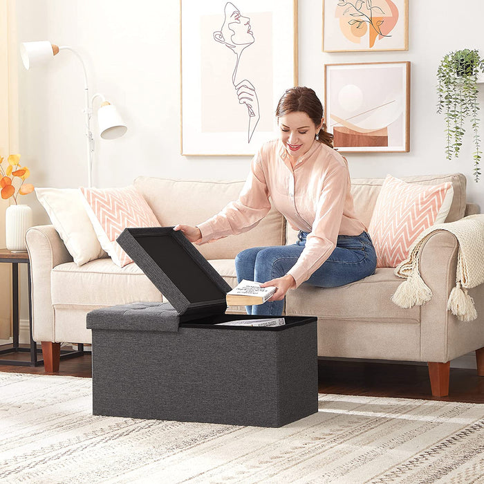 Faltbare Sitzbank 80 L Truhenbank Halbdeckel seitlich klappbar belastbar bis 300 kg 76 x 38 x 38 cm dunkelgrau