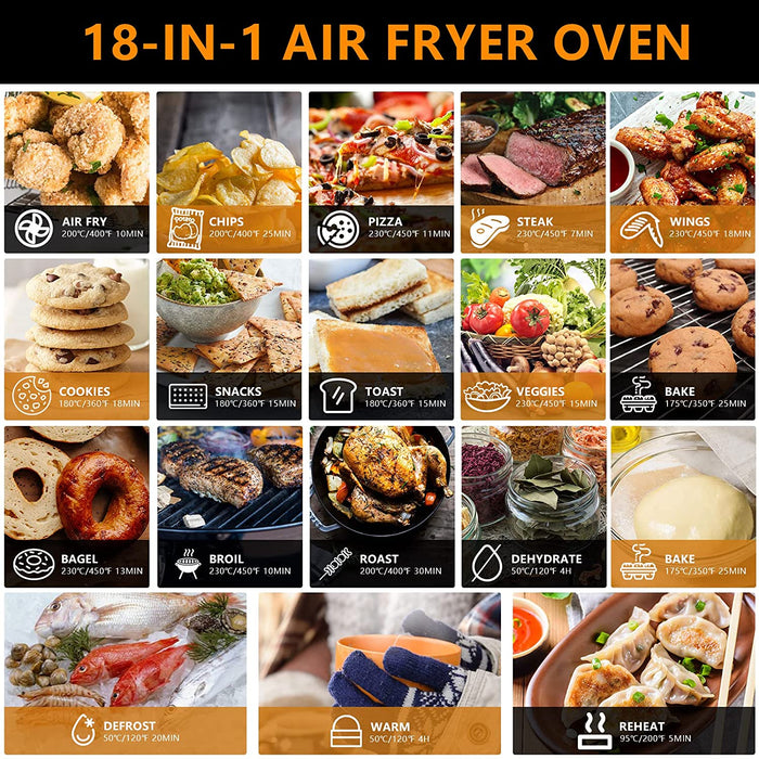 30L Heißluftfritteuse Mini Backofen, 18 In 1 1800 W Heissluft Fritteusen Air Fryer, Fettarmes Garen ohne Öl, Timer & Temperaturregelung, Dual-Cooking