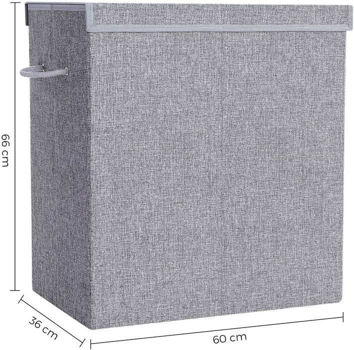 Wäschekorb 142 L, Wäschesammler aus Leinenimitat, Wäschesortierer, Wäschetruhe mit getrennten Fächern, magnetischem Deckel und Griffen, faltbar