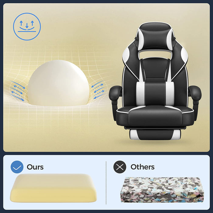 Gamingstuhl, Schreibtischstuhl mit Fußstütze, Bürostuhl mit Kopfstütze und Lendenkissen, höhenverstellbar, ergonomisch, 90-135° Neigungswinkel