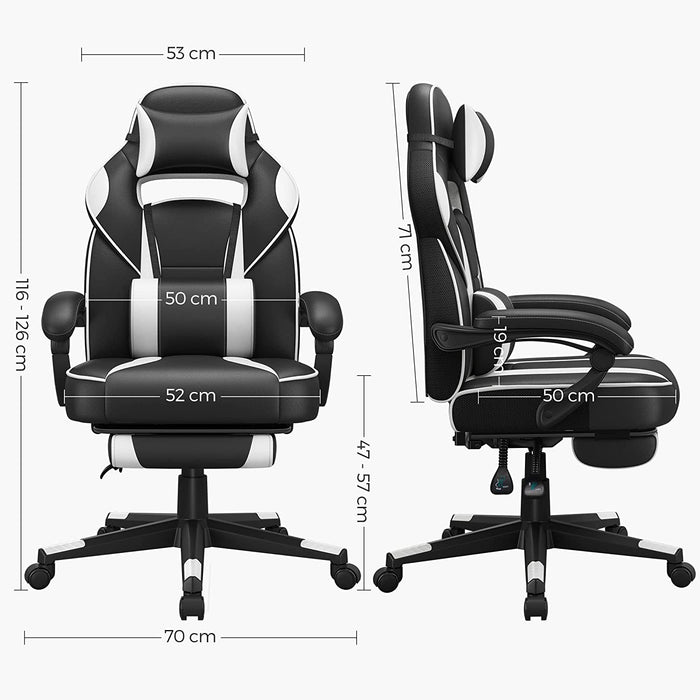 Gamingstuhl, Schreibtischstuhl mit Fußstütze, Bürostuhl mit Kopfstütze und Lendenkissen, höhenverstellbar, ergonomisch, 90-135° Neigungswinkel