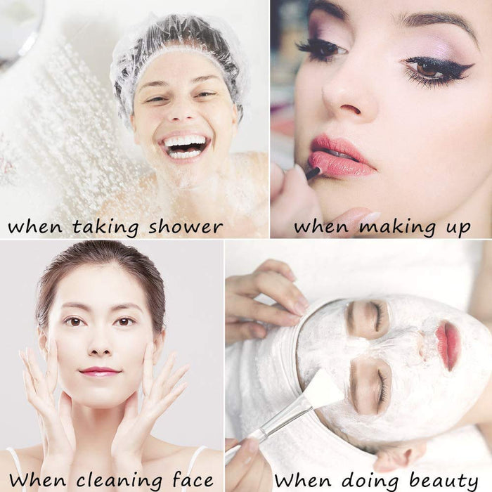 [100 Stück] Einweg Duschhaube, SlickMart Kunststoff Wasserdichte Klar Duschkappe, Haarschutz Haarhaube für Salon, Spa, Reise, Hotel, Dusche