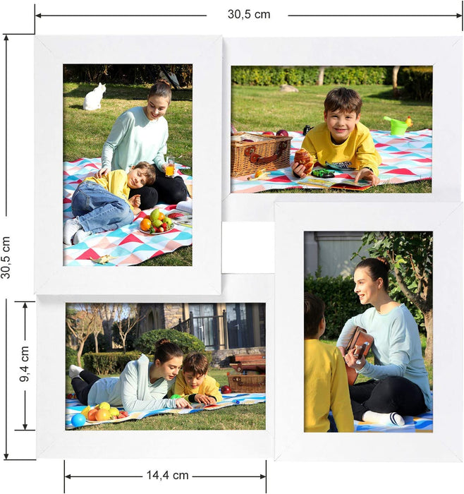 Bilderrahmen Collage für 4 Fotos, 10 x 15 cm, Wandmontage Fotogalerie Display, Weihnachten, mit Glasscheibe, Weiß