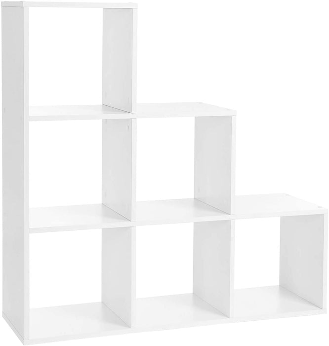 Bücherregal, Treppenregal mit 6 Fächern, 6-Würfel, Ausstellungsregal aus Holz, freistehendes Regal, Raumteiler, 97,5 x 97,5 x 29 cm, weiß