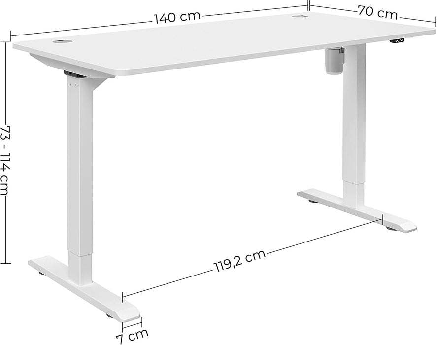 Höhenverstellbarer Schreibtisch elektrisch, Tischgestell, Schreibtischständer mit Motor, stufenlos verstellbar, 140 x 70 x (73-114) cm, Stahl, weiß
