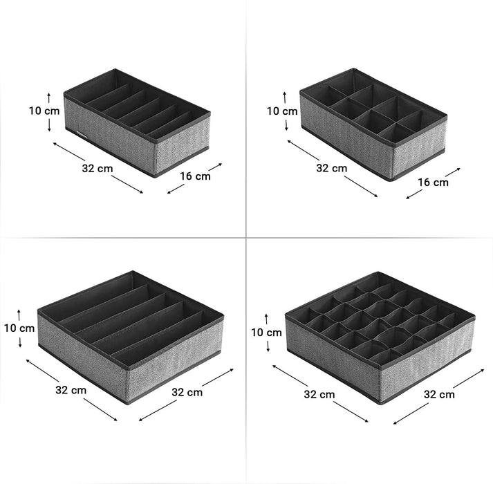 Aufbewahrungsboxen für Unterwäsche, 4er Set, Schubladen-Organizer, faltbar, Faltboxen, Stoffboxen, für Socken und Krawatten, Vliesstoff