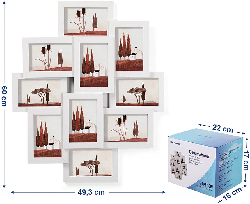 Bilderrahmen-Collage, für 10 Fotos je 10 x 15 cm (4 x 6 Zoll), aus MDF-Platten, Weihnachten, Montage erforderlich, weiß