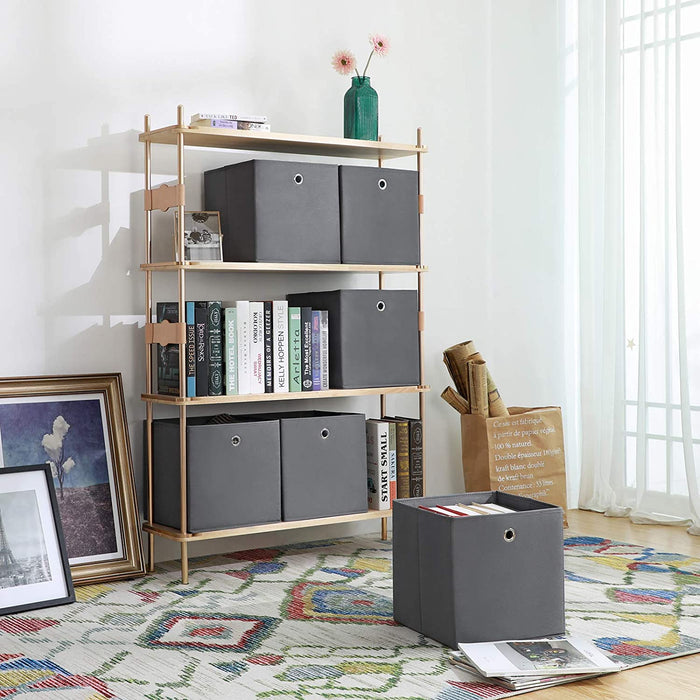 Aufbewahrungsboxen, 6er Set, Stoffboxen, Faltboxen aus Vliesstoff, Würfel, Aufbewahrungskörbe, für Spielzeug und Kleidung, grau