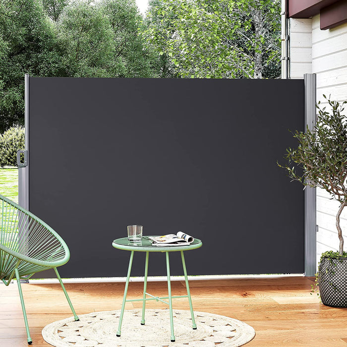 Seitenmarkise, ausziehbar, 200 x 350 cm, Sichtschutz, Sonnenschutz, Blickdicht, Seitenrollo, für Balkon, Terrasse, Garten, anthrazit