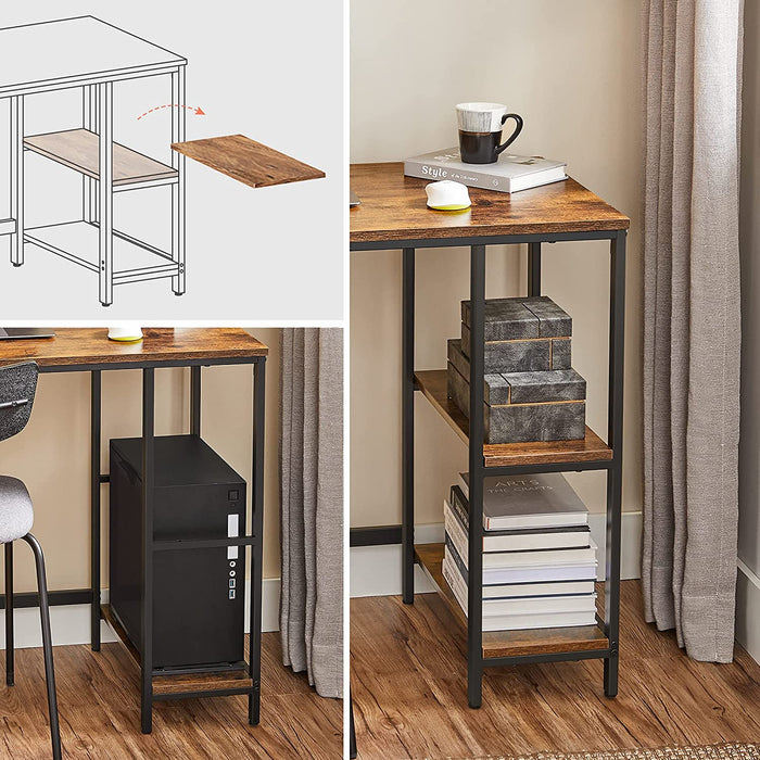 Schreibtisch, Computertisch, PC-Tisch, Bürotisch, mit 2 Ablagen auf der rechten oder linken Seite, fürs Büro, Wohnzimmer, Stahlgestell