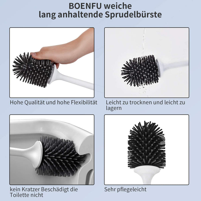 Toilettenbürste, Klobürste Silikon mit Halter, WC Bürste Wandmontage & Stehen, Ohne Bohren Langer Stiel Schnell Trocknendem Klobürsten für Badezimmer