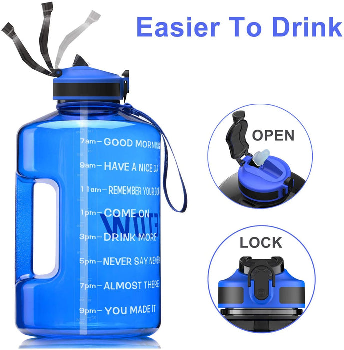 2,2 Liter Trinkflasche Sport mit Zeitangaben und Strohhalme, 2,2L Groß Sportflasche BPA Frei, Auto Wasserbehälter Auslaufsicher Sportflasche (Blue 2,2L)