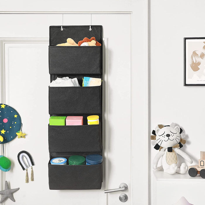 Hängender Organizer mit 4 Taschen, Hängeaufbewahrung für die Tür, für Schlafzimmer, Büro, Kinderzimmer, 33,5 x 12 x 100 cm, schwarz