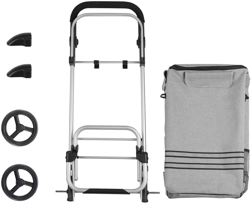 Einkaufstrolley, klappbar, Stabiler Einkaufswagen, mit Kühlfach, große Kapazität 35 L, multifunktional, Handwagen mit Rollen, abnehmbare Tasche, grau