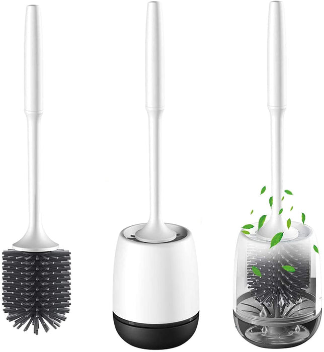 Toilettenbürste, Klobürste Silikon mit Halter, WC Bürste Wandmontage & Stehen, Ohne Bohren Langer Stiel Schnell Trocknendem Klobürsten für Badezimmer