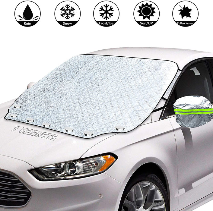 Frontscheibenabdeckung Auto Magnetisch, Windschutzscheibe Abdeckung mit Reflektierenden Rückspiegelabdeckungen, Ultra-Dicke Autoabdeckung