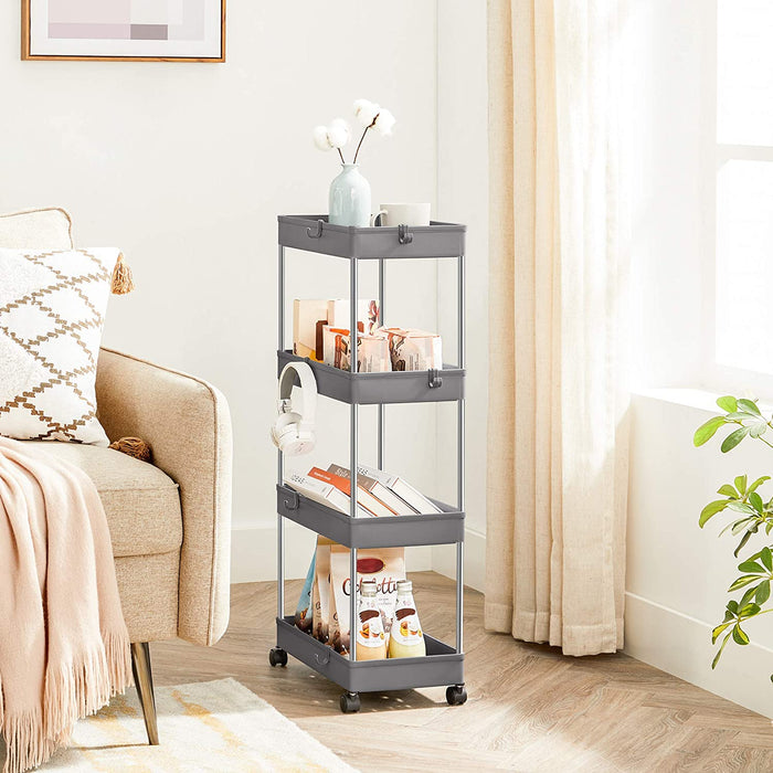 Rollwagen, Küchenwagen mit 4 Ebenen, Küchenregal, Nischenregal auf Rollen, Badregal, platzsparend, 40 x 22 x 86 cm, grau