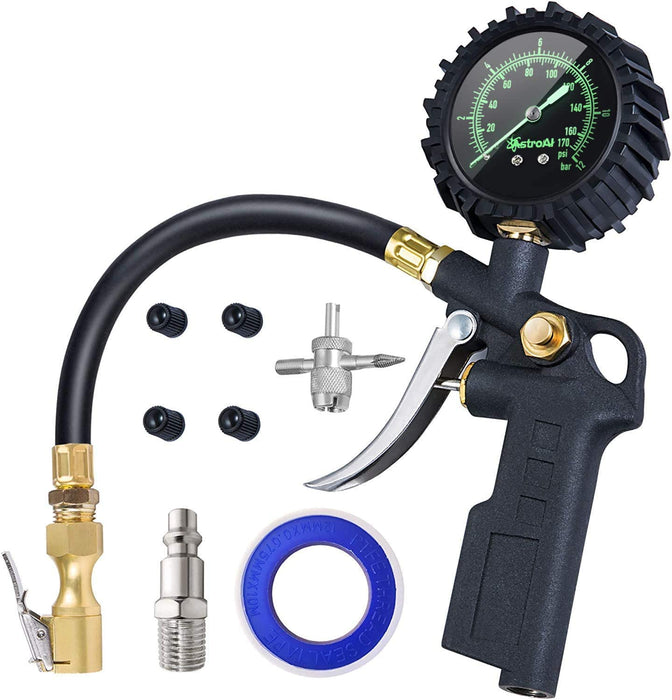 3-IN-1 Reifenfüller mit großem Leuchtende Zifferblatt Reifenfüll-Messgerät(Manometer-Messbereich 0-12Bar 170 PSI) Reifendruckprüfer Luftdruckprüfer