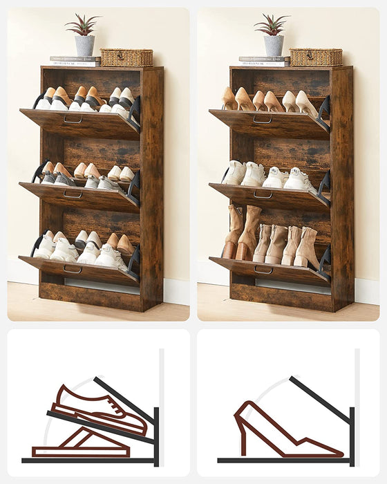 Schuhschrank mit 3 Klappen, Schuhregal mit 3 Ebenen, Aufbewahrungsschrank, perfekt für schmale Flure, Wohnzimmer, Schlafzimmer