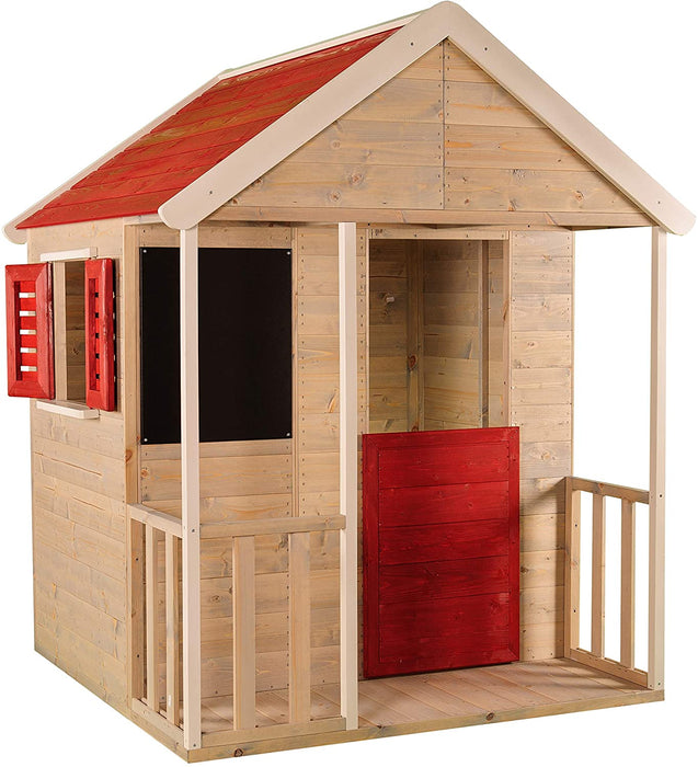 Kinderspielhaus Holz | Spielhaus Holz | Gartenhaus Kinder mit Tafel und Fensterlädenin in Rot | Spielhaus Kinder | Outdoor Spielzeug ab 3 Jahre